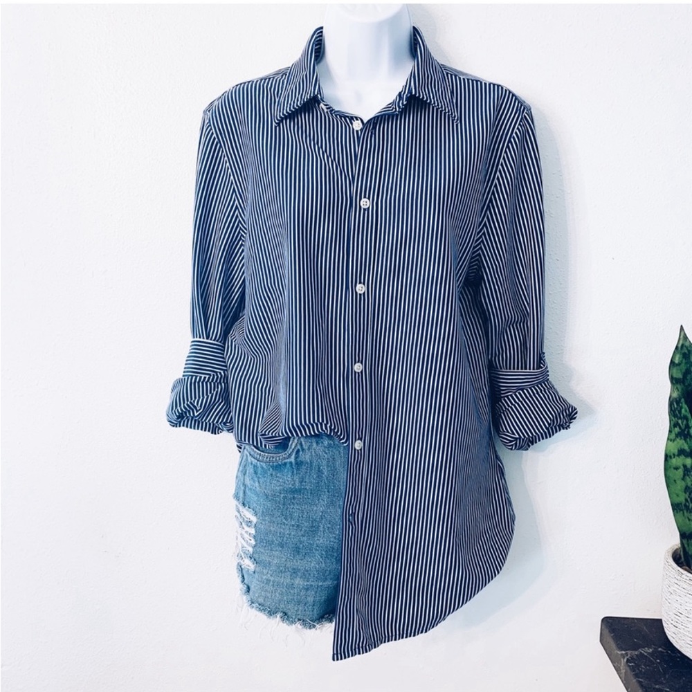 Polo Ralph Lauren Blue Stripe Knit Button Down Shirt